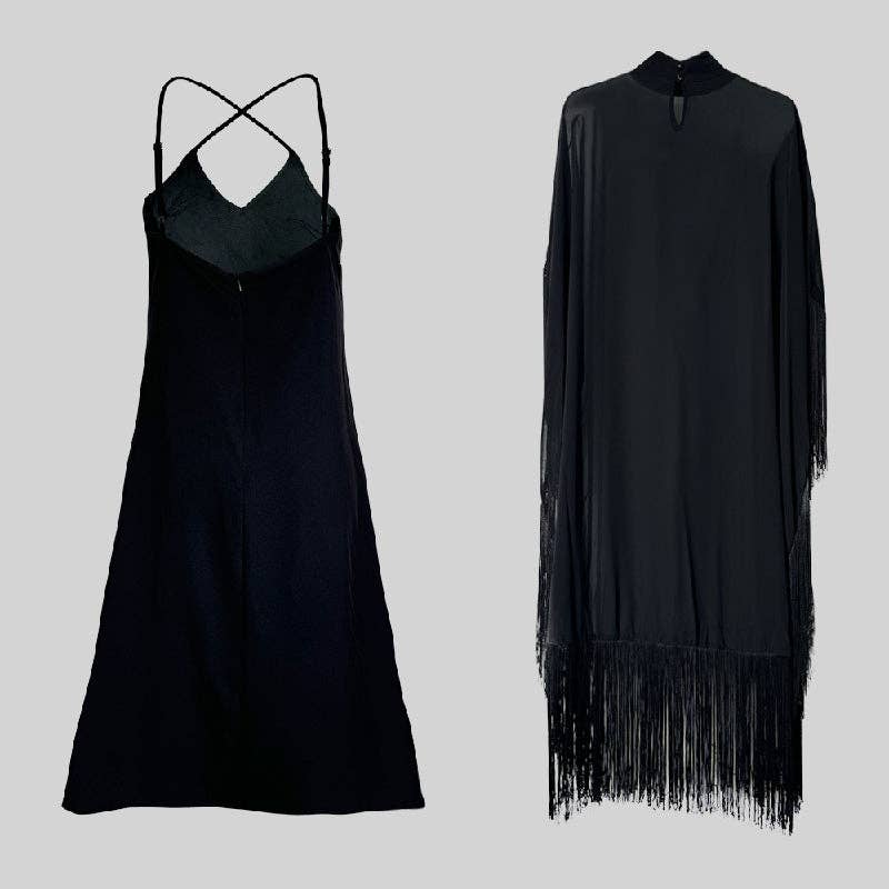 BLACK ​Batwing See-Through Layered Dress Set for wholesale on Faire4