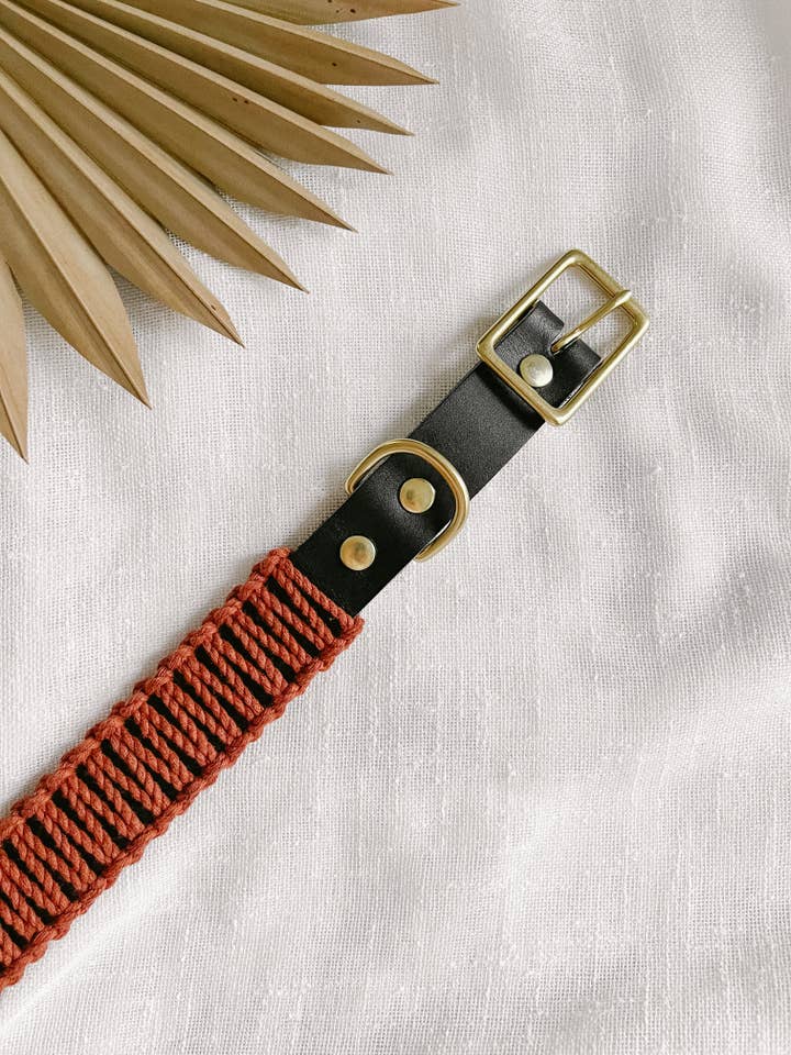 Black/Rust WIDE Leather & Macrame Collar for wholesale by EMBER & IVORY