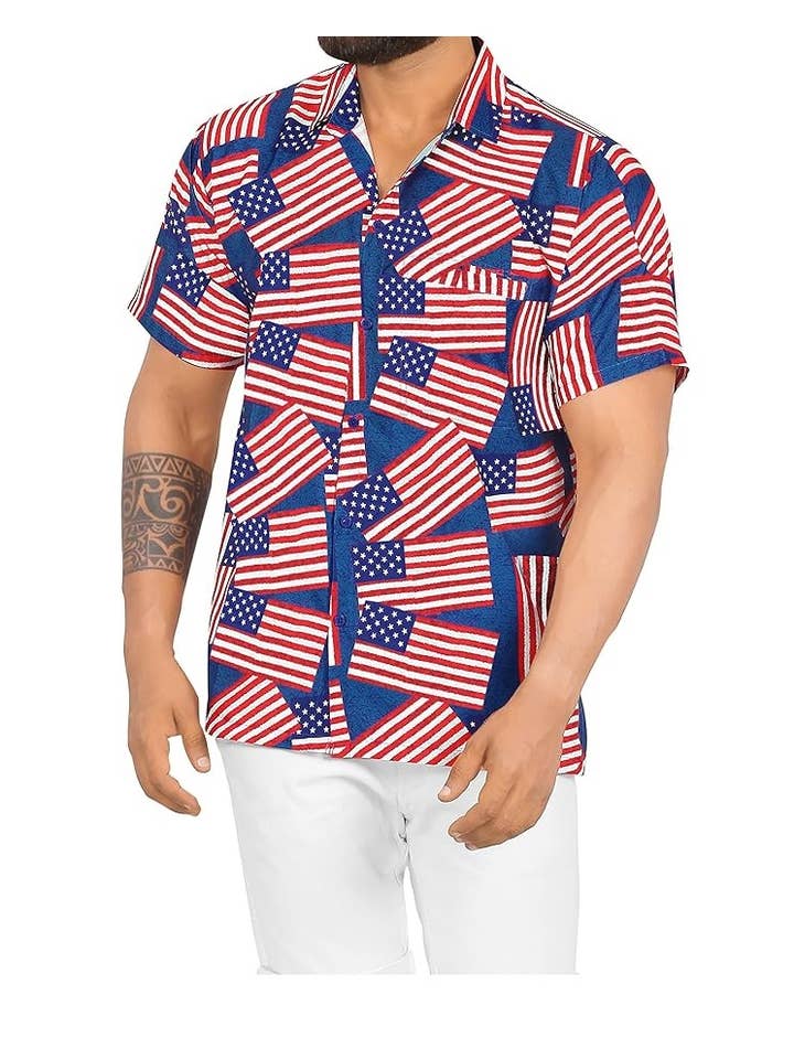 Chemises patriotiques pour hommes du 4 juillet avec drapeau américain USA P00009 pour la vente par LA LEELA \ HAPPY BAY