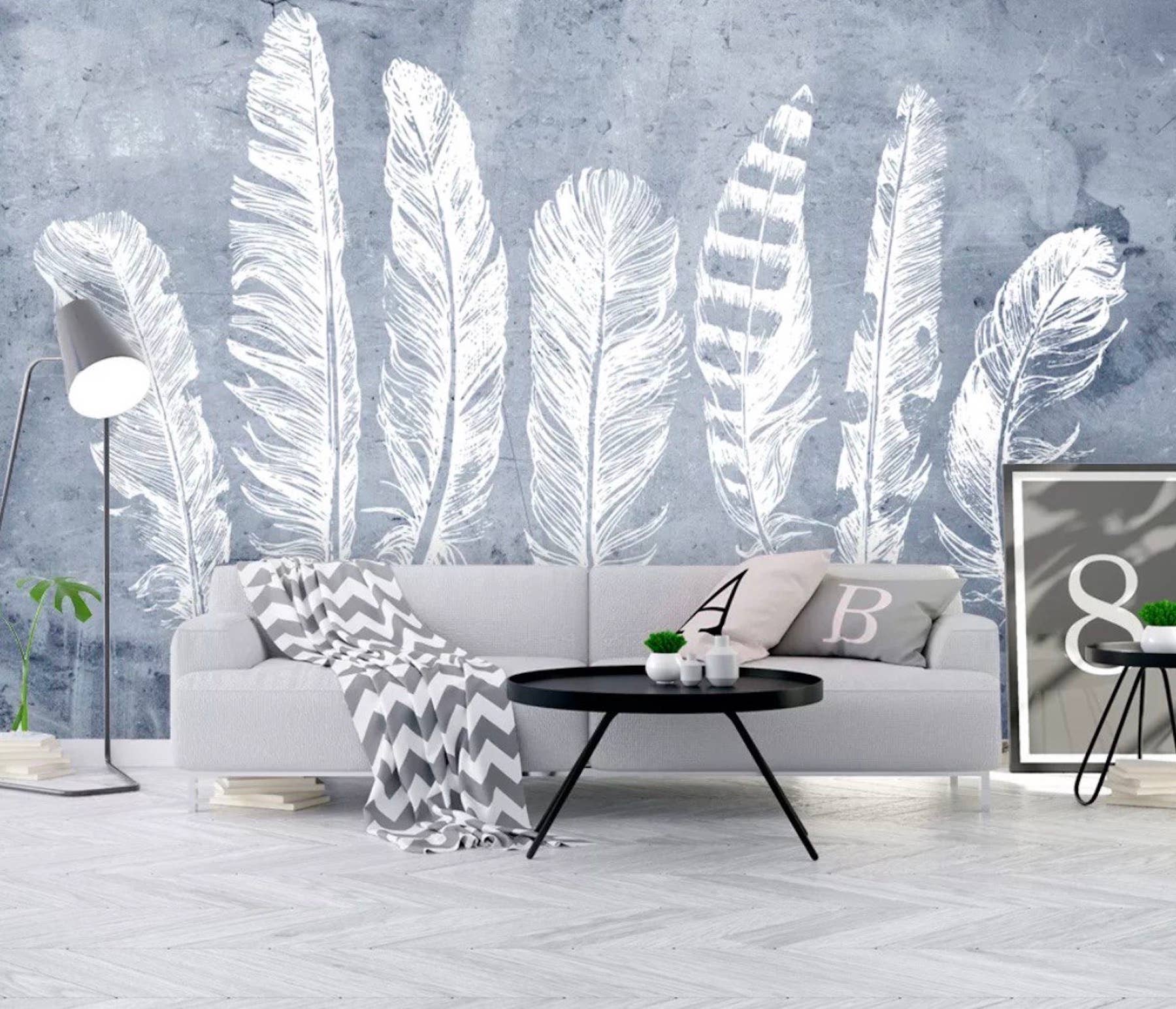 GK Home Decor - Wholesale Wallpaper - Feather Navy Plume Minimalist Removable Wallpaper0