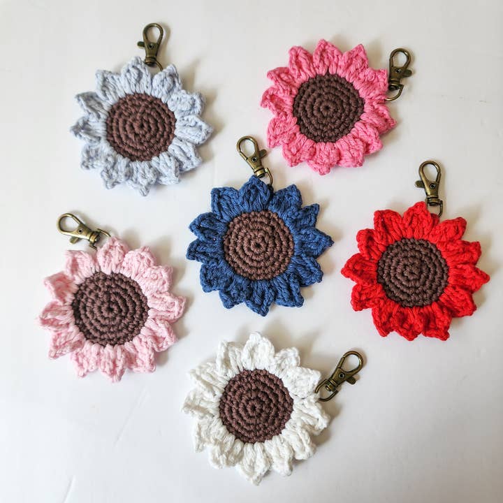 Handmade By Uruba - Wholesale Keychain – Women's - Handwoven Crocheted Sunflower Keychain, Vibrant Floral Charm