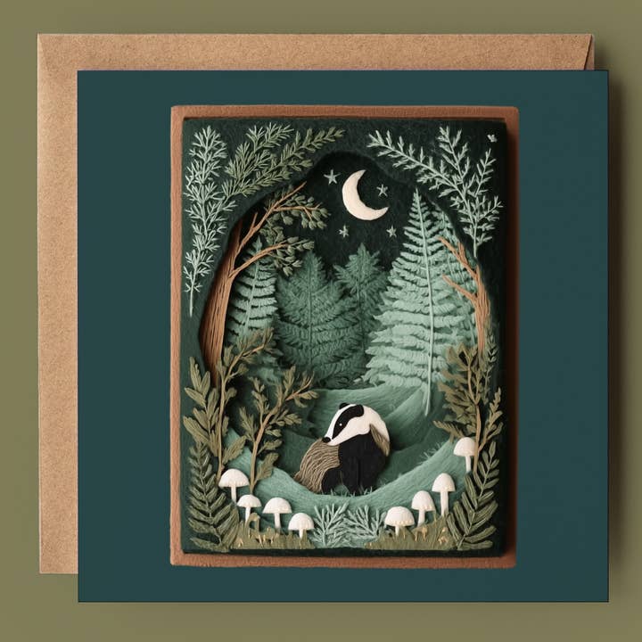 Badger Under Moon 2D Printed Card for wholesale by Good Post Day