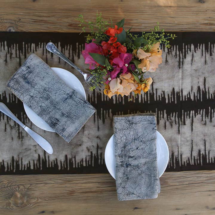 Ichcha - Wholesale Table Runner - Black White Block Print Organic Cotton Table Runner - Noire1