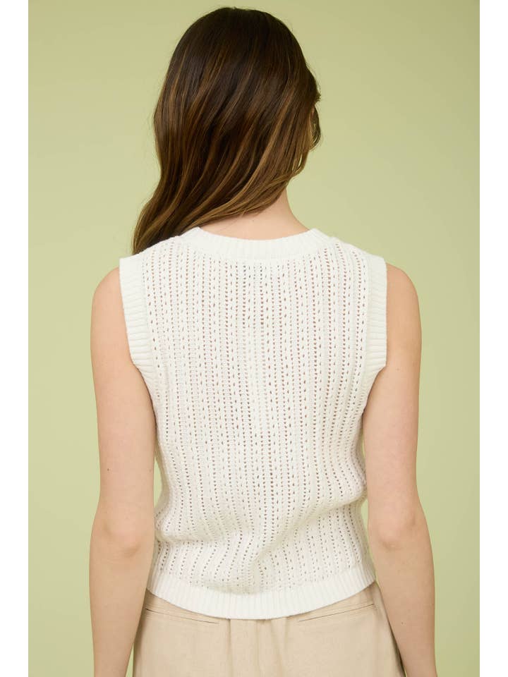 The Workshop Studio - Vente Cardigan – femme - CARDIGAN EN MAILLE SANS MANCHES À COL ROND AVEC BOUTONS1