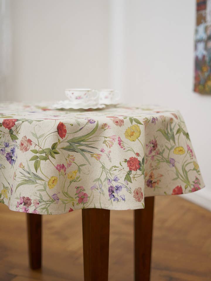 Nappe ronde, mélange de coton et de lin, imprimée | Blossom pour la vente par Hortensias Home
