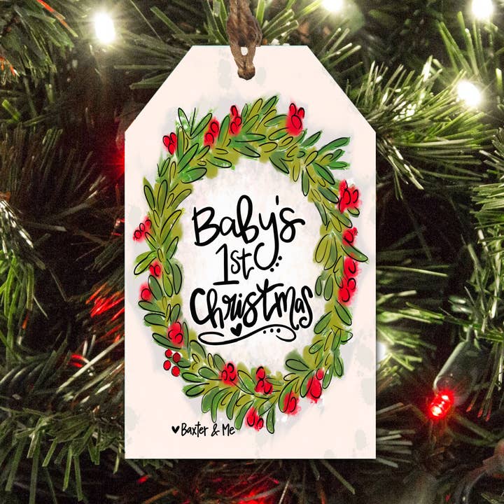 Baby's 1st Christmas Tag Ornament for wholesale by Baxter & Me