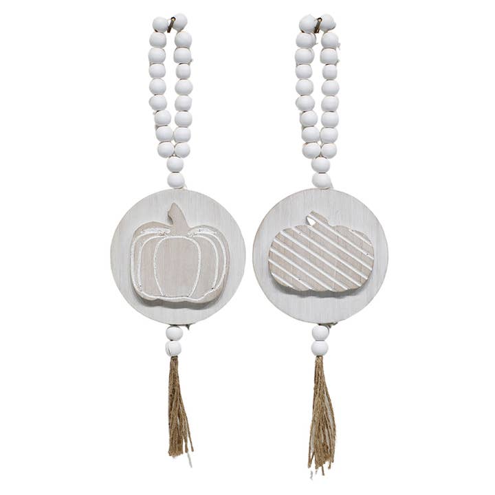 2 Asst Round Engraved Pumpkin Bead Ornaments for wholesale by WT Collection