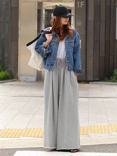 FurDecoration - Wholesale Pants - Women's - Loose Urban Gray Wide Leg Elastic Waist Pants2