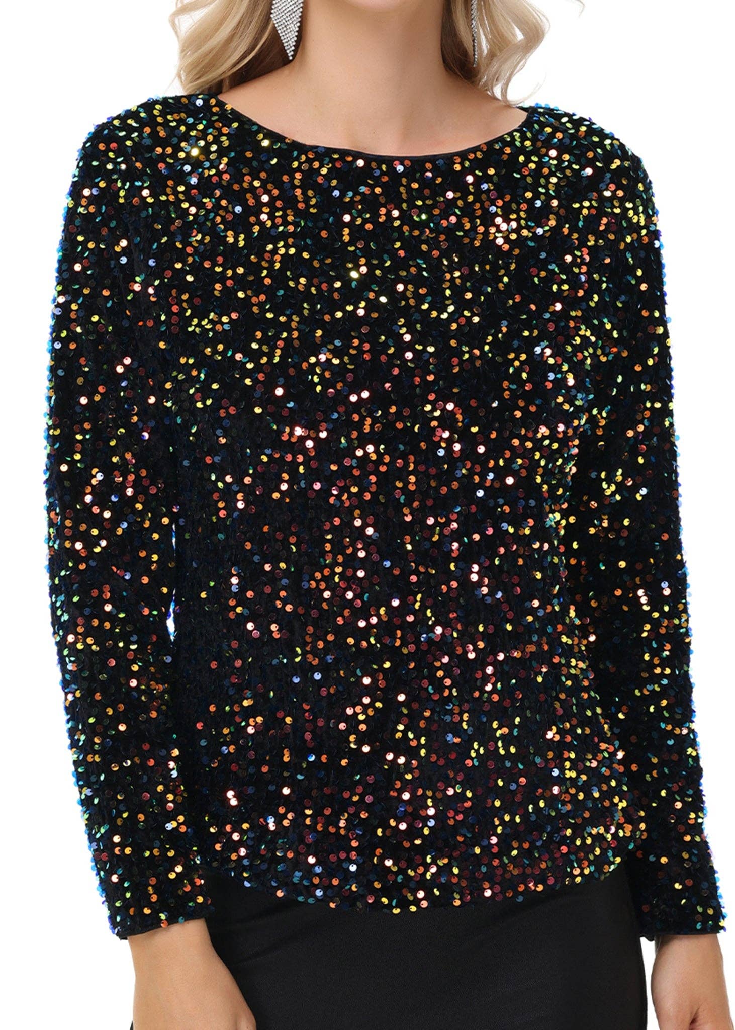Anna Kaci Wholesale - Wholesale Blouse - Women's - Long Sleeve Sequin Tops Sparkly Glitter Evening Party30