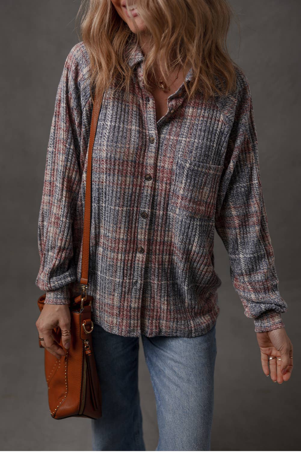 Multicolour LDC Plaid Textured Chest Pocket Vintage Shirt for wholesale on Faire3