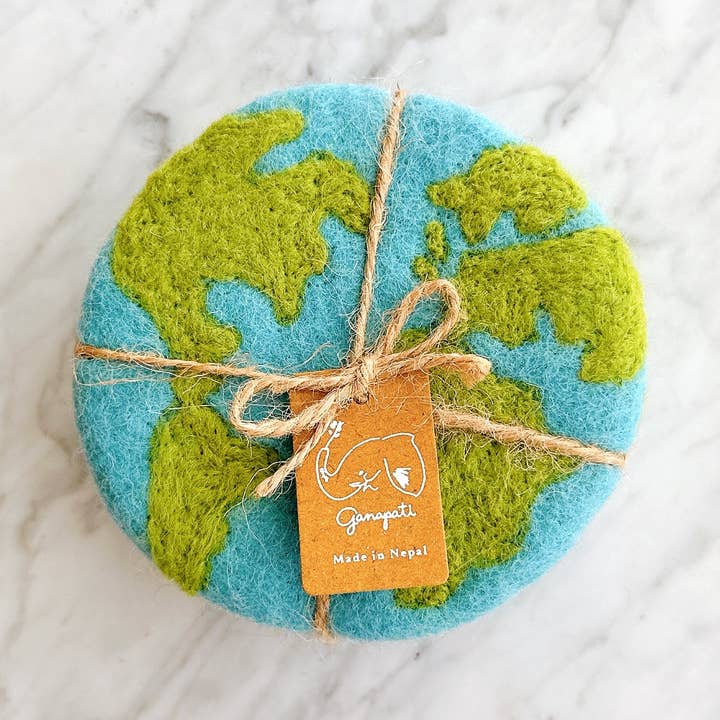 Vilten onderzetters met wereldkaart - set van 4 voor wholesale door Ganapati