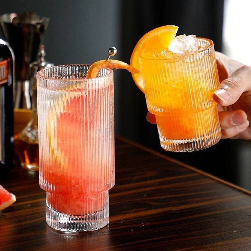 BRECK + FOX - Wholesale Cocktail/Liquor Glass - Ribbed Glasses 4-Piece Set3