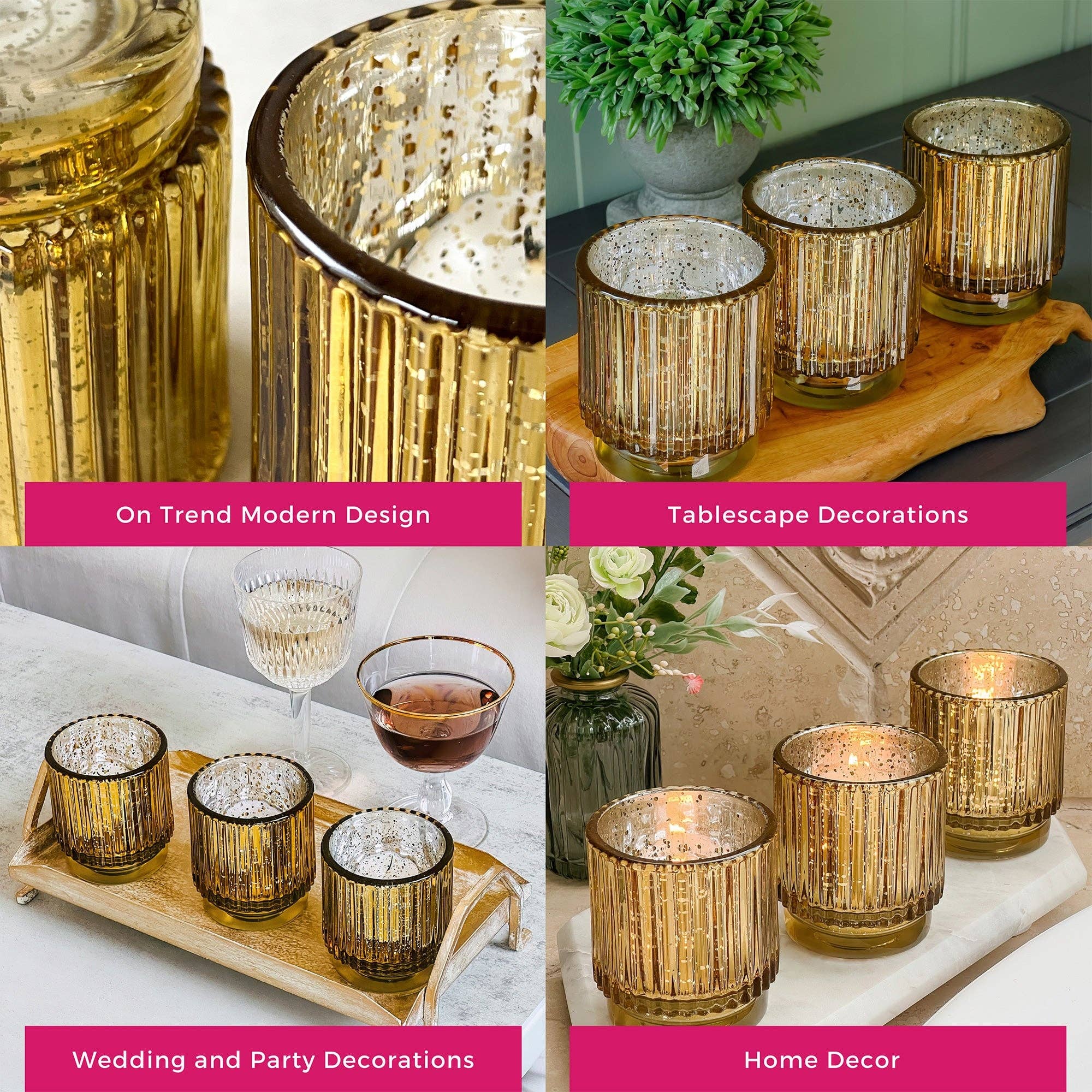 Kate Aspen - Wholesale Candle Holder - Ribbed Gold Glass Votive Candle Holder (Set of 6)4