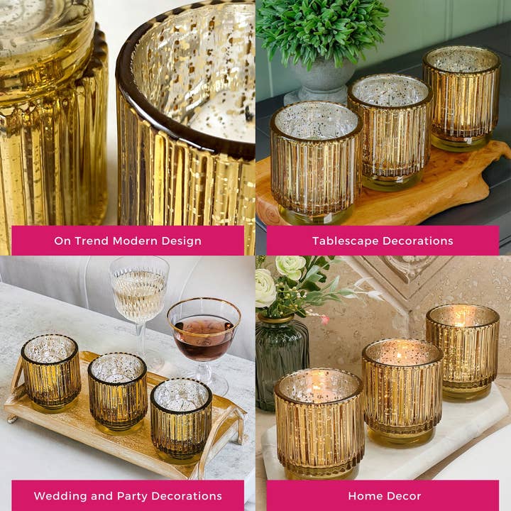 Kate Aspen - Wholesale Candle Holder - Ribbed Gold Glass Votive Candle Holder (Set of 6)4
