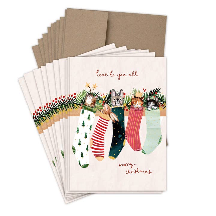 Biely & Shoaf - Wholesale Christmas Card - Animals In Stockings Boxed Holiday Cards - Set of 103