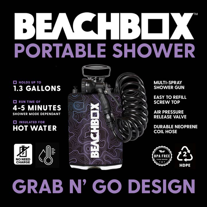 BeachBox - Vente Accessoire de plage - Réservoir de Douche Portable BeachBox - 'Élévation'1