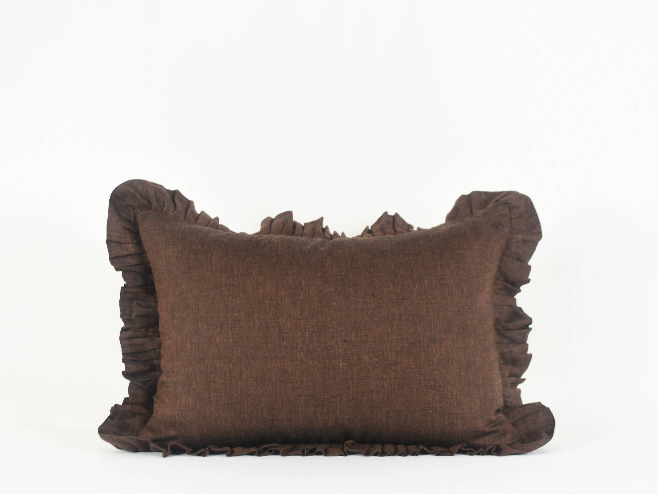 Xasmin Interiors LLC - Wholesale Throw Pillow Cover - Zooni Ruffle Brown - Solid Linen Ruffle Pillows