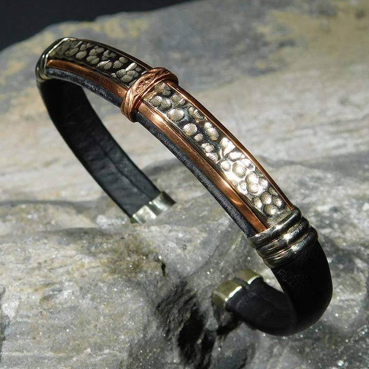 BR.ULB.0139 - Bracelet en cuir unique, noir pour la vente par HPSilver, LLC