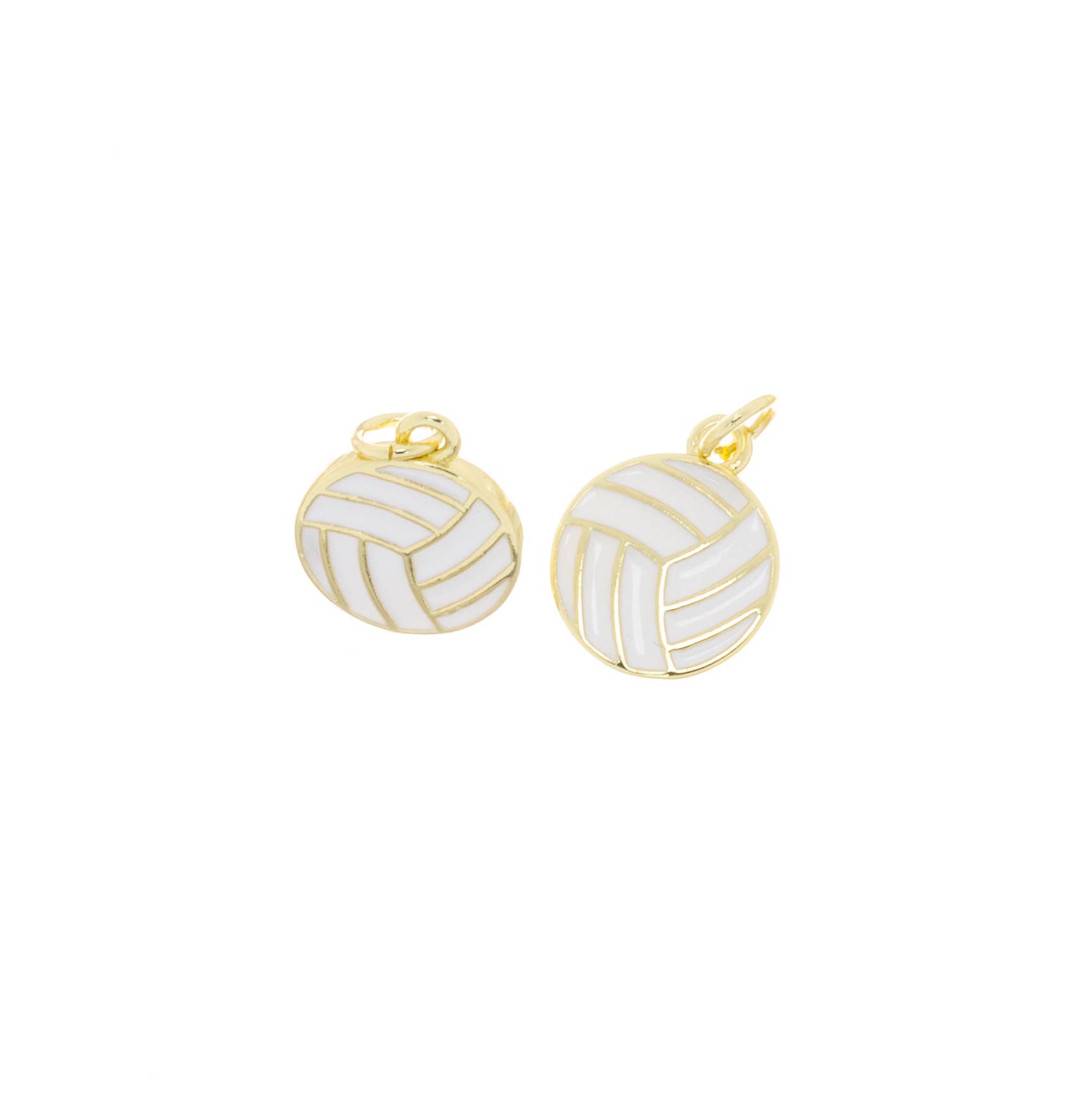 Jewel Pledge - Wholesale Individual Charm/Pendant - Gold Volleyball Charm with white enamel for jewelry, CPG28211