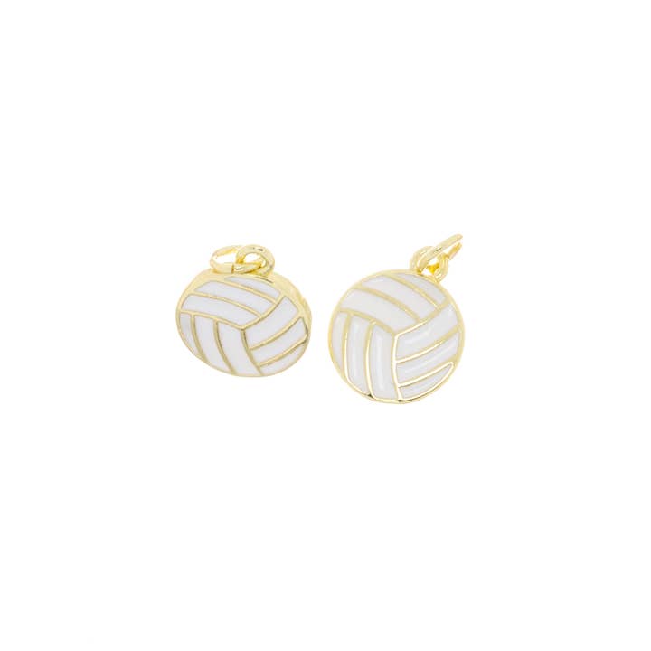 Jewel Pledge - Wholesale Individual Charm/Pendant - Gold Volleyball Charm with white enamel for jewelry, CPG28211