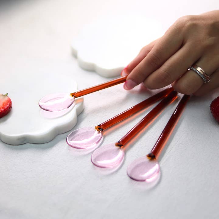 Glass Spoons Pink- Amber - 4.9 x 1 Inches 
 for wholesale by Casa Amarosa