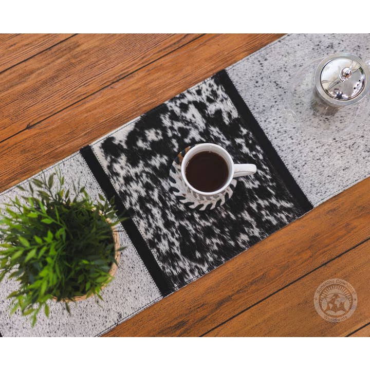 Sunshine Cowhides - Wholesale Table Runner - Cowhide Table Runner Salt & Pepper - Black & White w/Fringe5