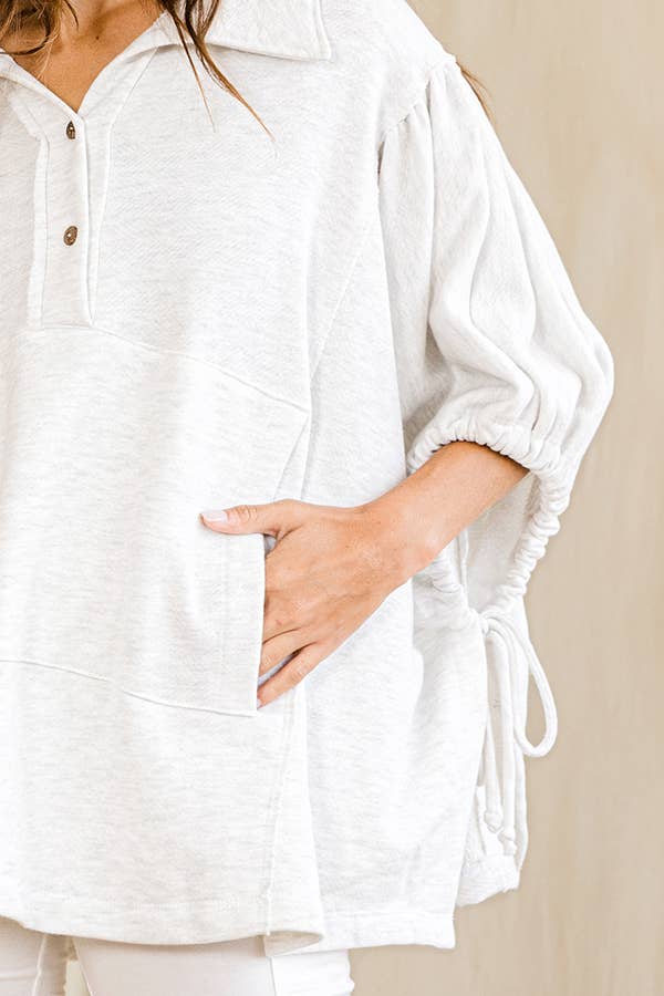 BUCKETLIST INC - Vente Tunique – femme - T2195 Haut uni surdimensionné à manches nouées et à lacets10