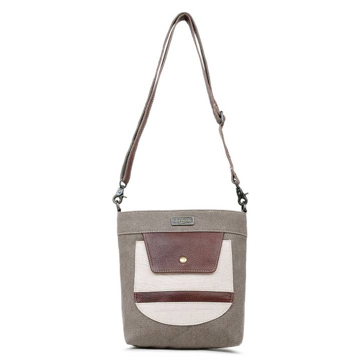 Canvas Leather Women Crossbody - Isabelline/Battleship Gray for wholesale by Sixtease Bags USA
