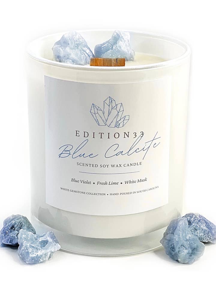 BLUE CALCITE GEMSTONE CANDLE for wholesale by EDITION 33