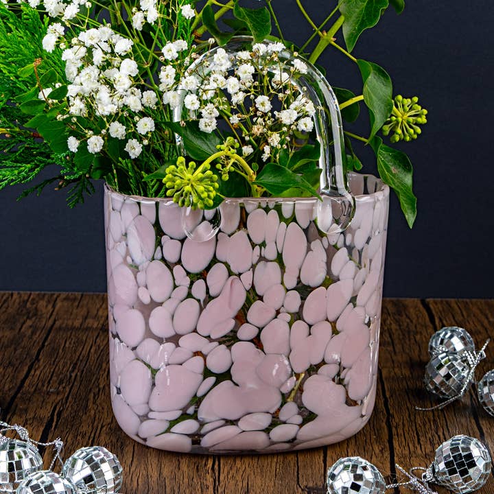 Small Handbag Vase: Blush Pink for wholesale by The Glass House Wholesale Interiors Ltd.