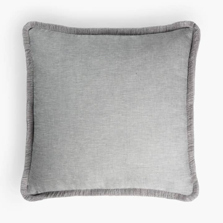 HAPPY LINEN Cushion Grey with Grey Fringes Size 50x50cm for wholesale by Lo Decor