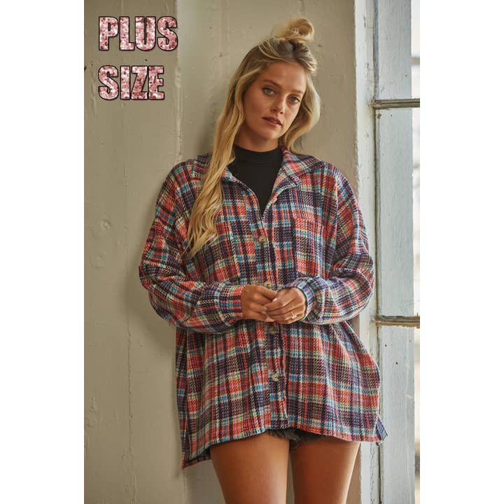 Curvy Size Break Through the Season Shacket for wholesale by salt & bit