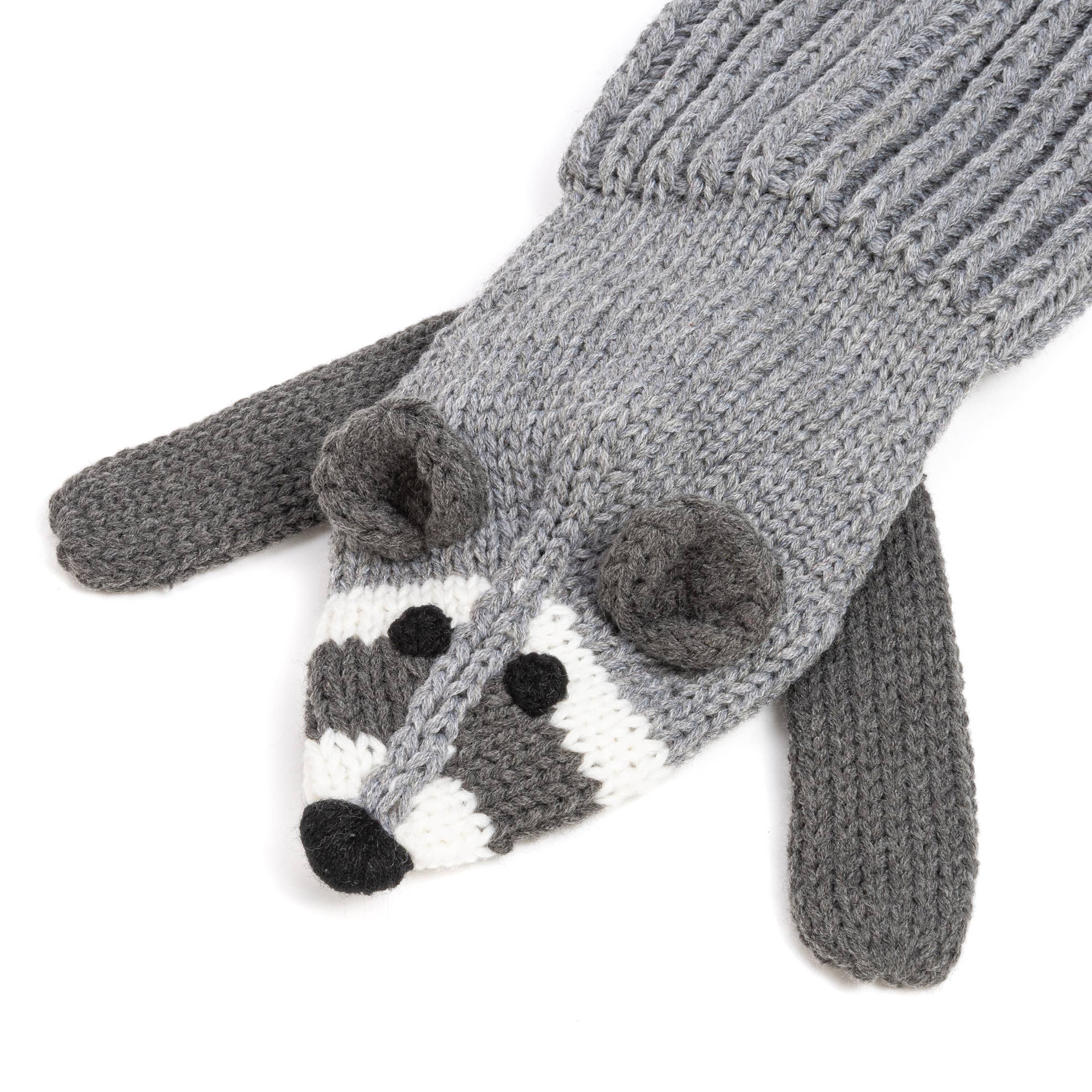 Peppercorn Kids - Wholesale Scarf - Kids - Kids Raccoon Knit Scarf with Snap Closure - Grey Unisex 5-124
