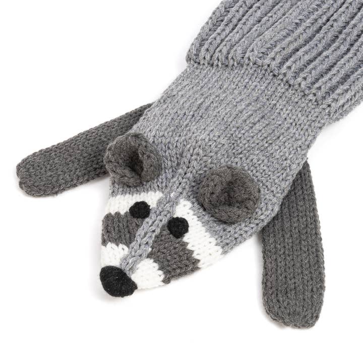 Peppercorn Kids - Wholesale Scarf - Kids - Kids Raccoon Knit Scarf with Snap Closure - Grey Unisex 5-124