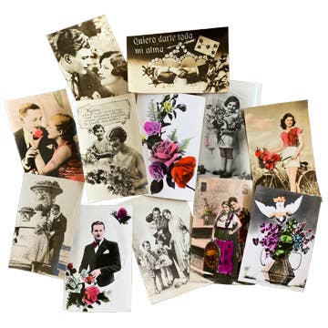 Dozen Vintage Romantic Cards, Mexico for wholesale by Tesoros Trading Company