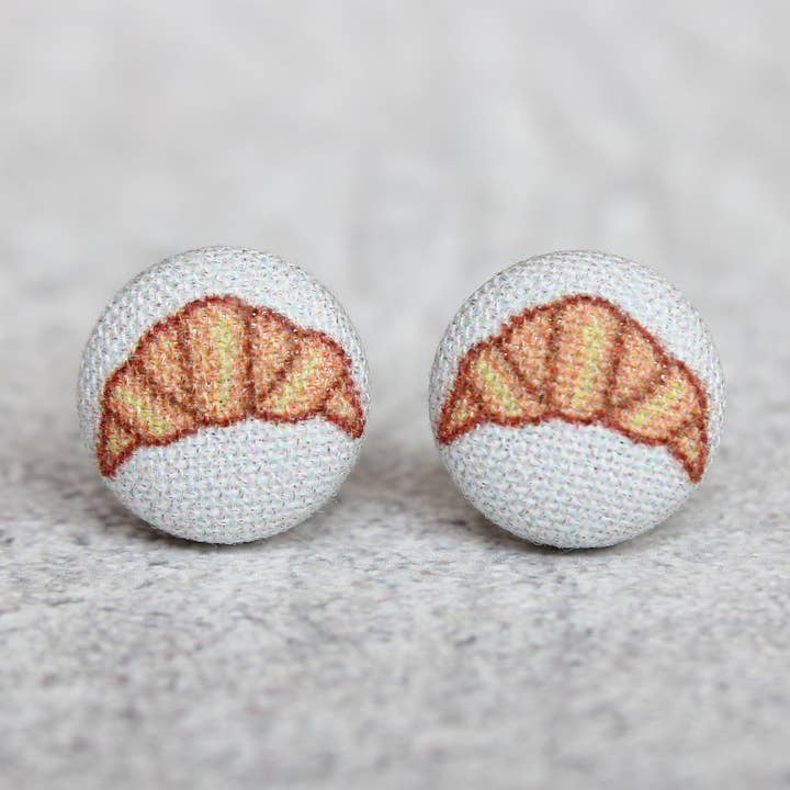 Croissant Fabric Button Earrings for wholesale by Rachel O's