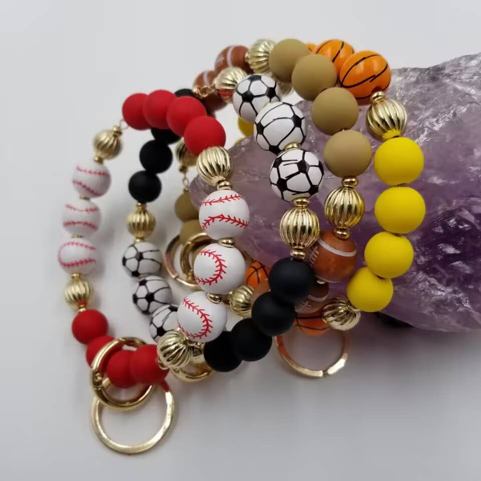 magnolia jewelry - Wholesale Keychain Bracelet - Wood Beads Sports Wristlet Keyring Bracelet5