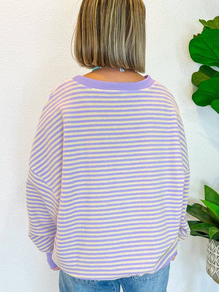 Lovesoft - Wholesale Knit Top - Women's - Solid Color Stripe Loose Drop Shoulder Long Sleeve Top