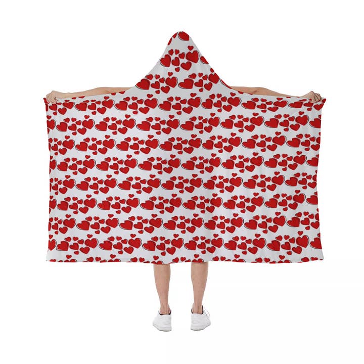 Soft Polyester Hooded Blanket L - Dancing Hearts for wholesale by Pioneer Kitty Market
