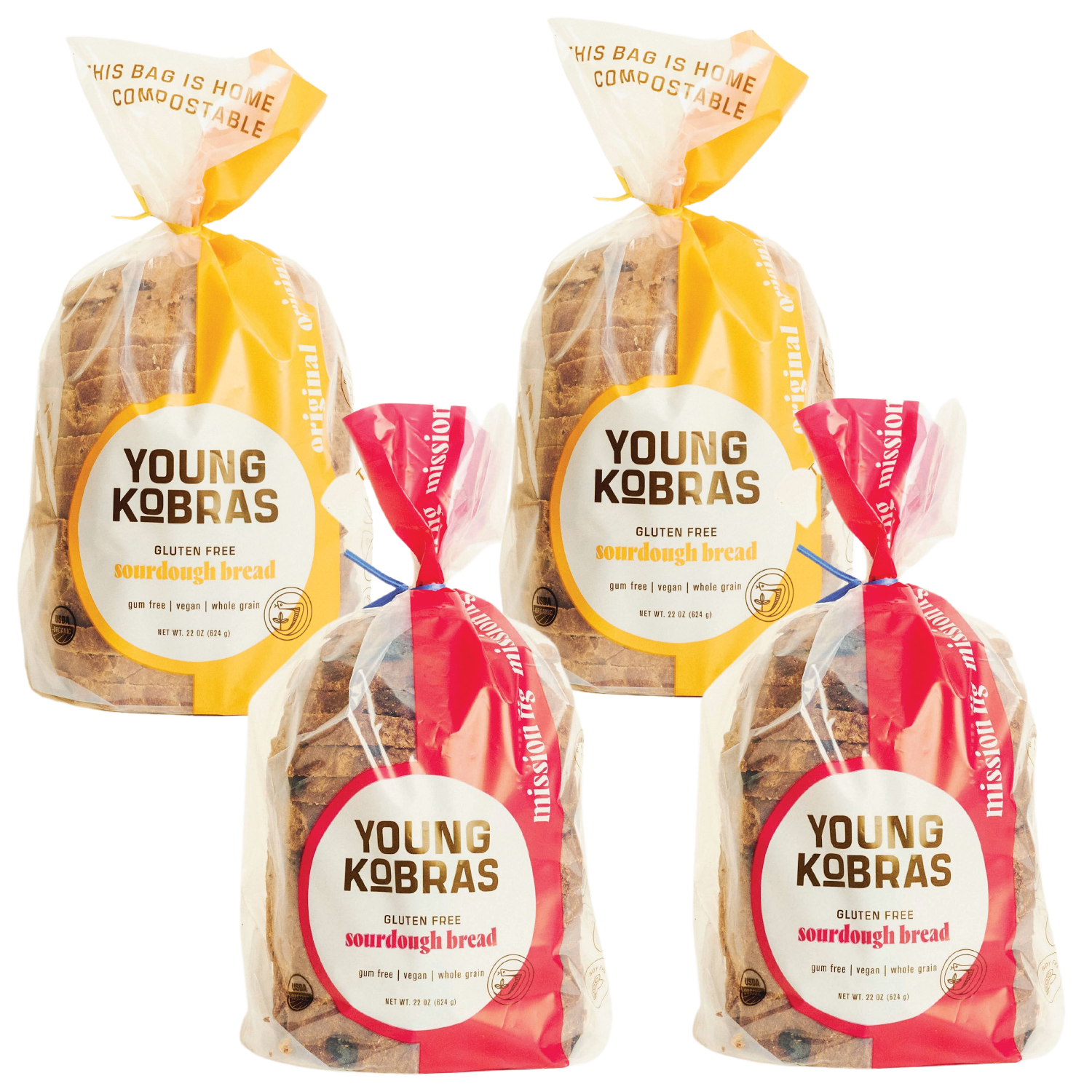 Young Kobras - Wholesale Bread/Tortilla - 4 Gluten-Free Sourdough Loaves (sliced)1