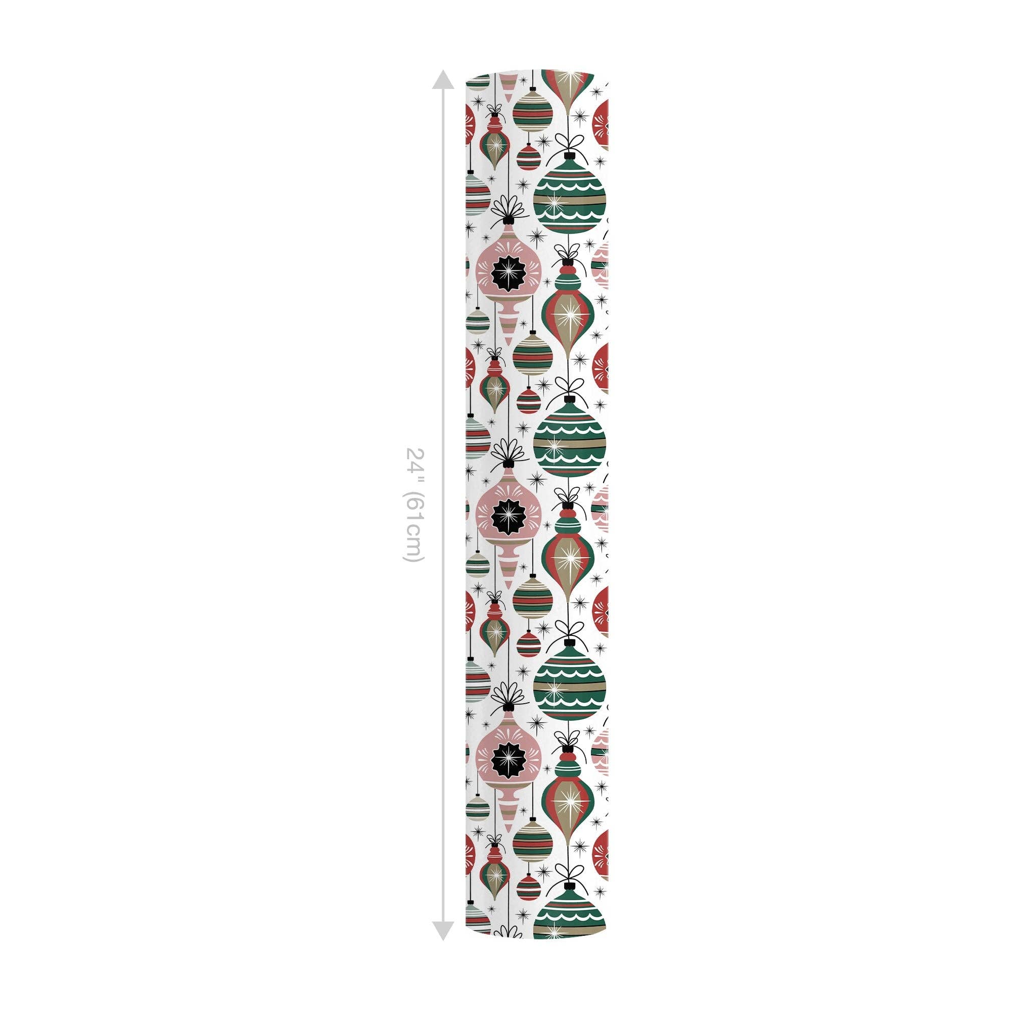 LA Ribbons Wholesale - Wholesale Wrapping Paper Roll - 24" x 417" Reversible Holiday Wrapping Paper | Retro Ornaments/Retro Snowflakes and Stars1