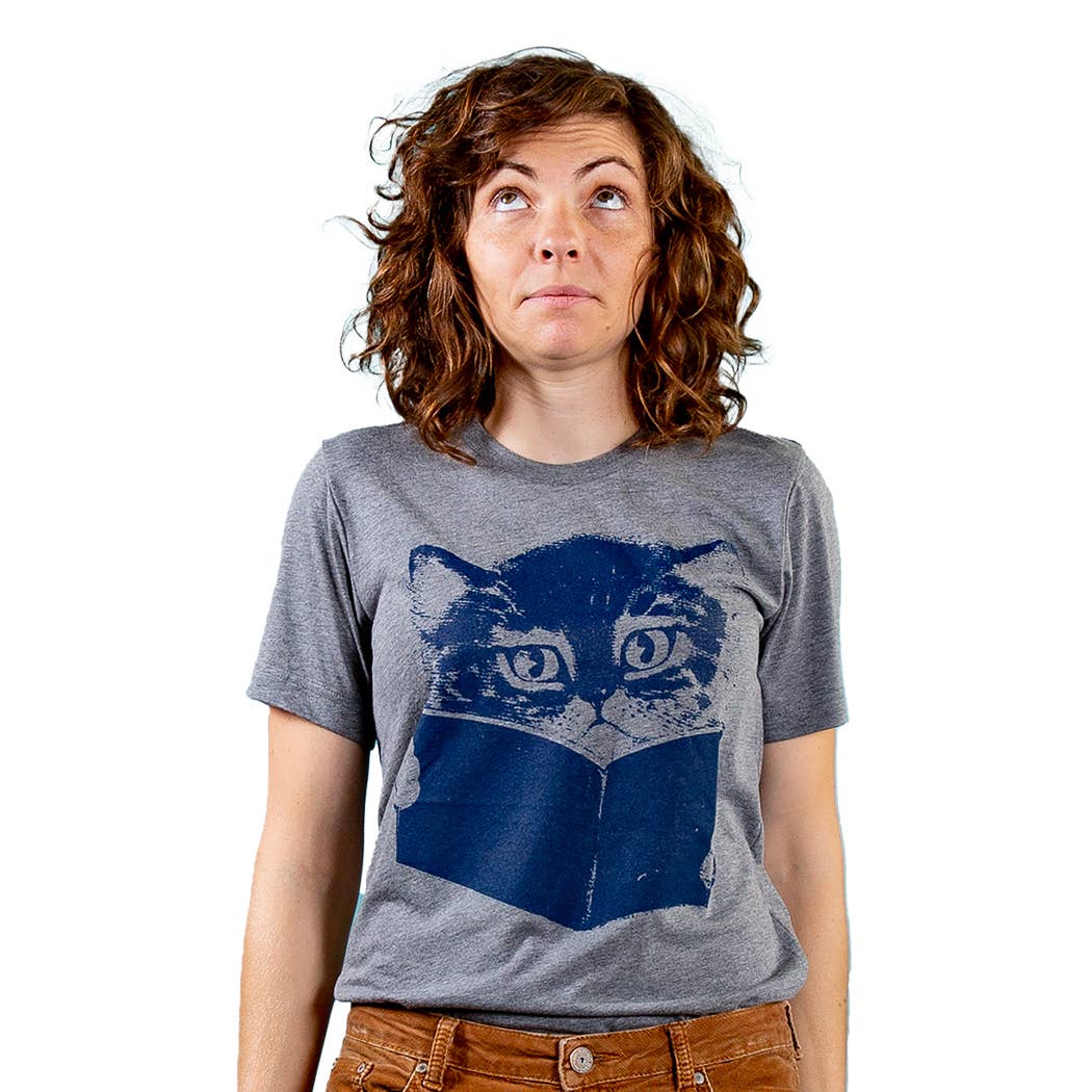 grau T-Shirt mit Katze beim Lesen für den Großhandel auf Faire0