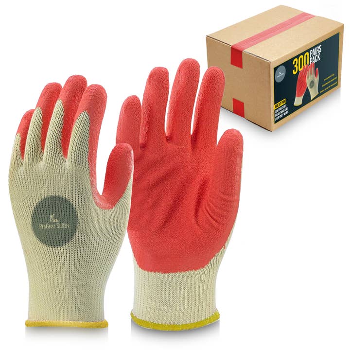 Red Palm Latex Cotton Work Gloves (300 Pairs) for wholesale by Simplex Brands