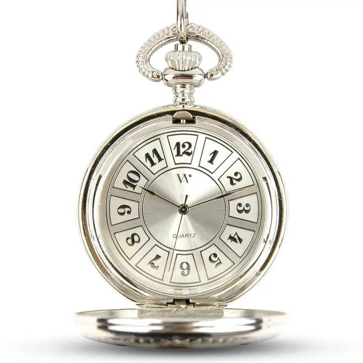 Weddingstar Inc. – Großhandel Taschenuhr – Herren – Silberne mechanische Taschenuhr mit Foto und Anhänger, Blanko