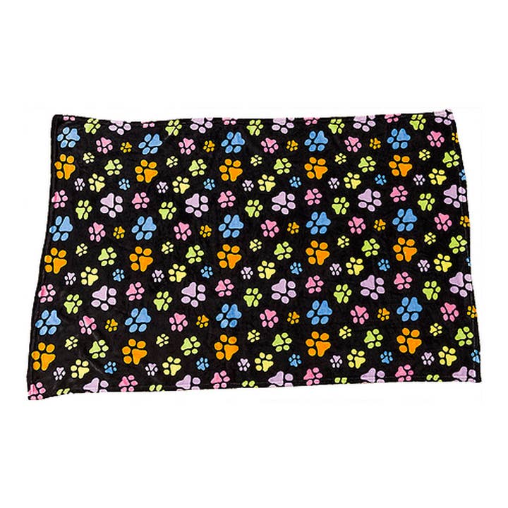 King Wholesale Pet Goods - Wholesale Pet Blanket - Cat/Dog - Ethical/Spot Snuggler Blanket Rainbow Pawprints Black 40x60