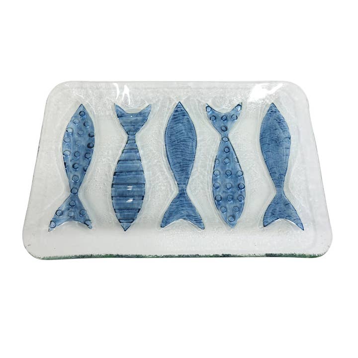 CB Home Collection - Wholesale Decorative Plate/Dish/Bowl - 12" Decorative Fish Glass Plate - Coastal Decor Serving Dish