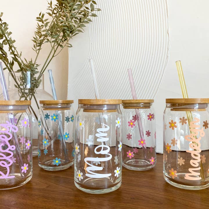 Tasse personnalisée pour la fête des mères, tasse en verre à café glacé pour la vente par Bodhi Life Design