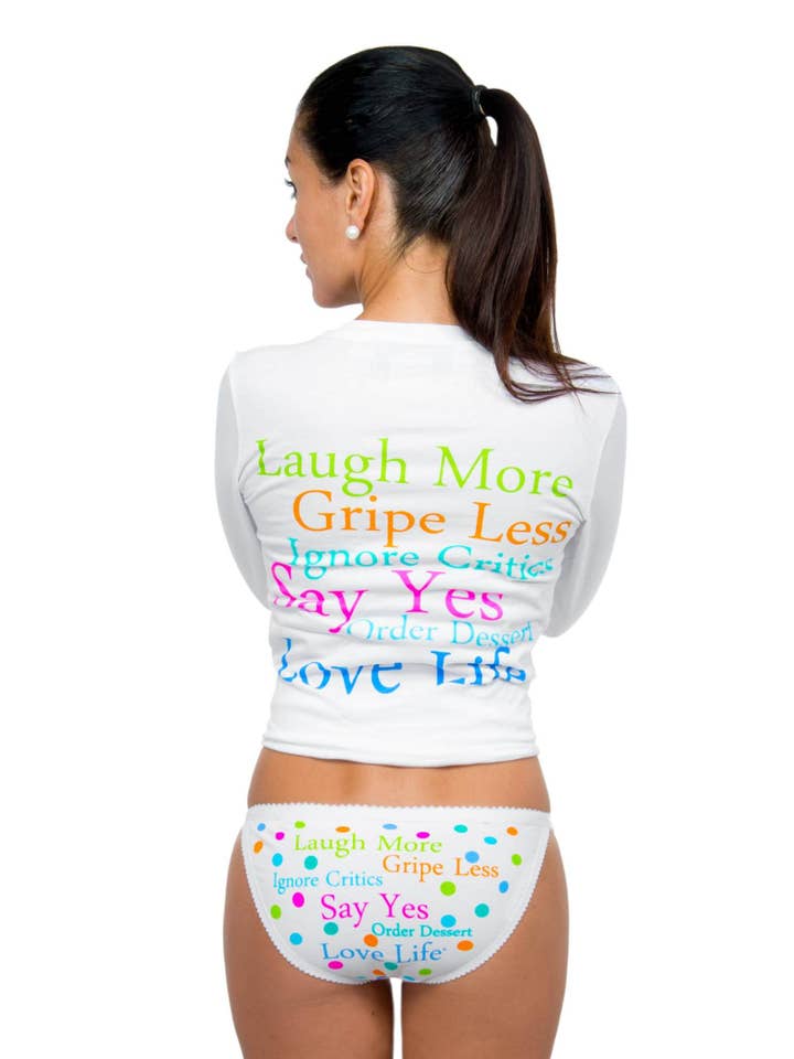 Multi "Laugh More" 3/4 Sleeve Cotton Tee for wholesale on Faire
