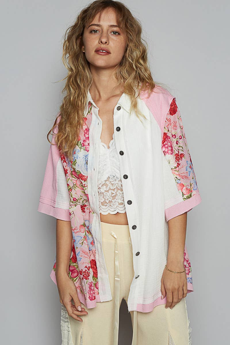 Pol Clothing - Vente Chemise à col boutonné – femme - Haut chemise à manches courtes imprimé floral avec col6