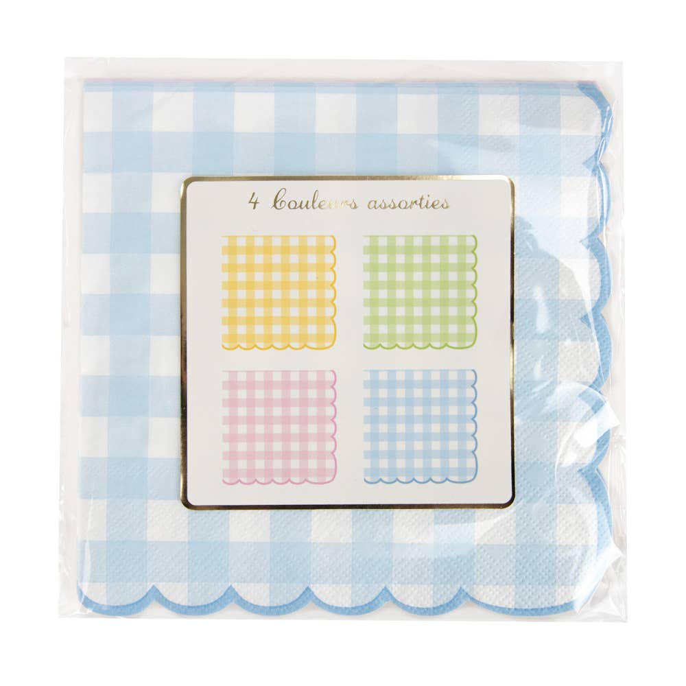Tim&Puce Factory - Wholesale Disposable Napkin - SCALLOPED NAPKINS 33X33CM GINGHAM 4 ASSORTED COLORS 162